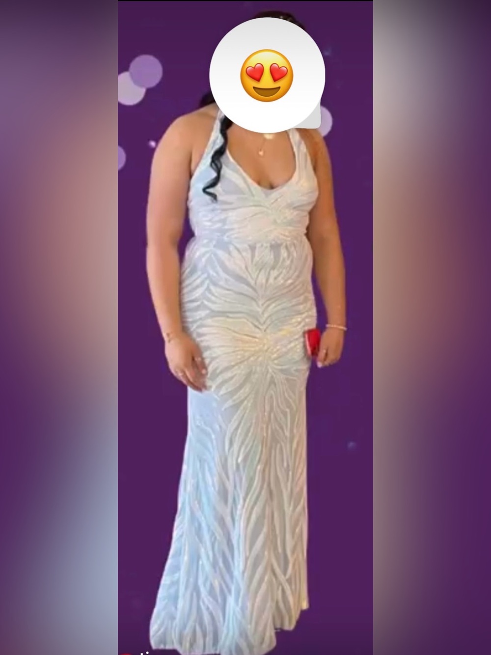 Windsor Pastel Blue and White Backless Halter Gown